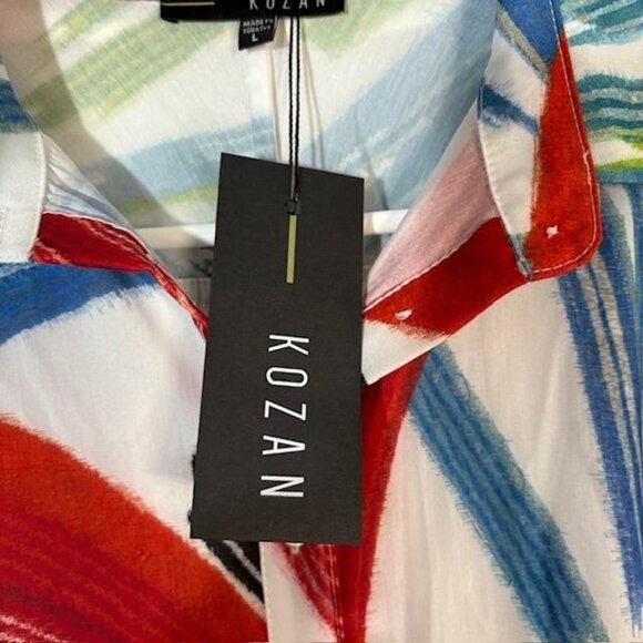 Kozan Shirt Womens Large White Multicolor Button Front Tunic Abstract Print - Picture 4 of 8